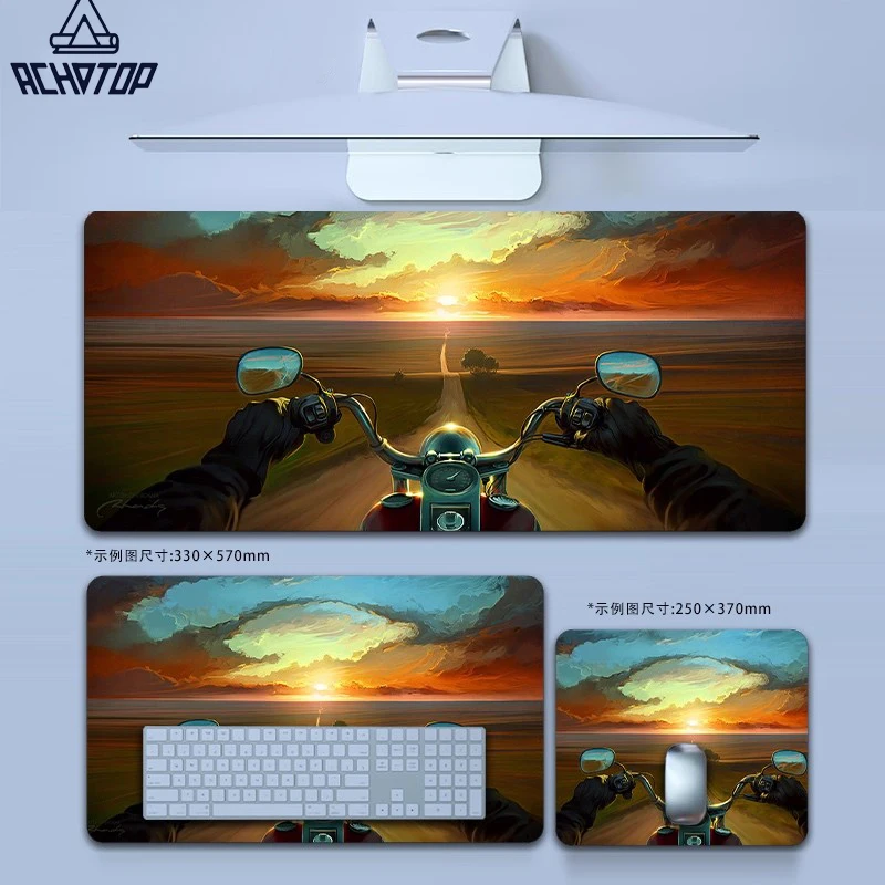 Motorbike Gaming Mouse Pad Rider Scenery Office Mousepad Smooth Non-Slip Rubber Base for Laptop Computer Portable Washable