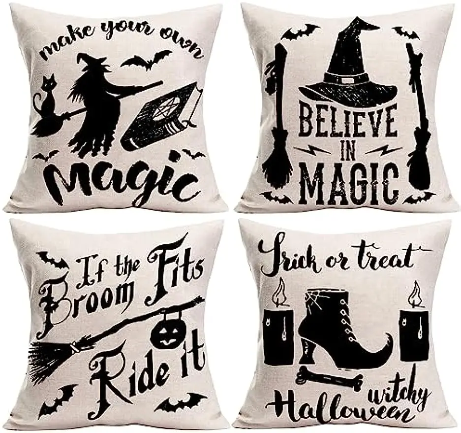 Halloween decoration pillowcase white black witch broom holiday party decoration home linen sofa bed cushion cover