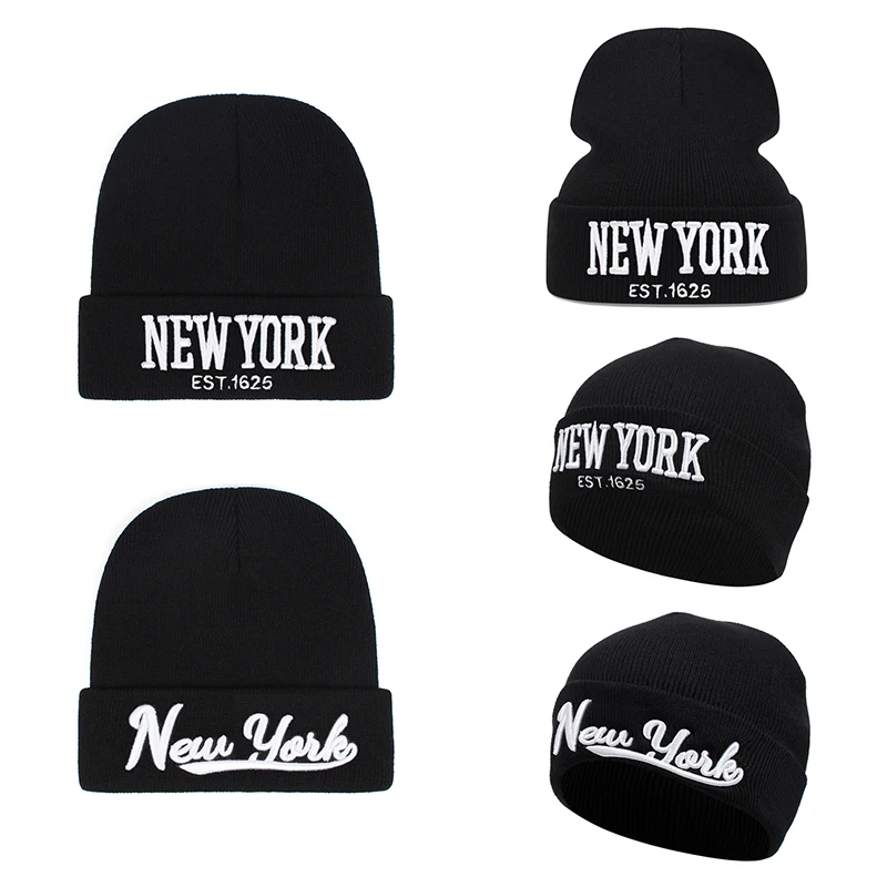 2025 جديد بسيط قبعة الفول المألوف نيويورك محبوك قبعة الخريف الشتاء الترفيه في الهواء الطلق يندبروف قبعة تدفئة للجنسين قبعة بلا حدود
