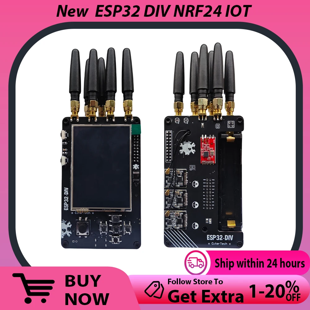 

Новая плата разработки ESP32 DIV V1 с поддержкой Bluetooth, Wi-Fi (2.4 ГГц) и NRF24L01, IoT, CC1101, анализ протоколов