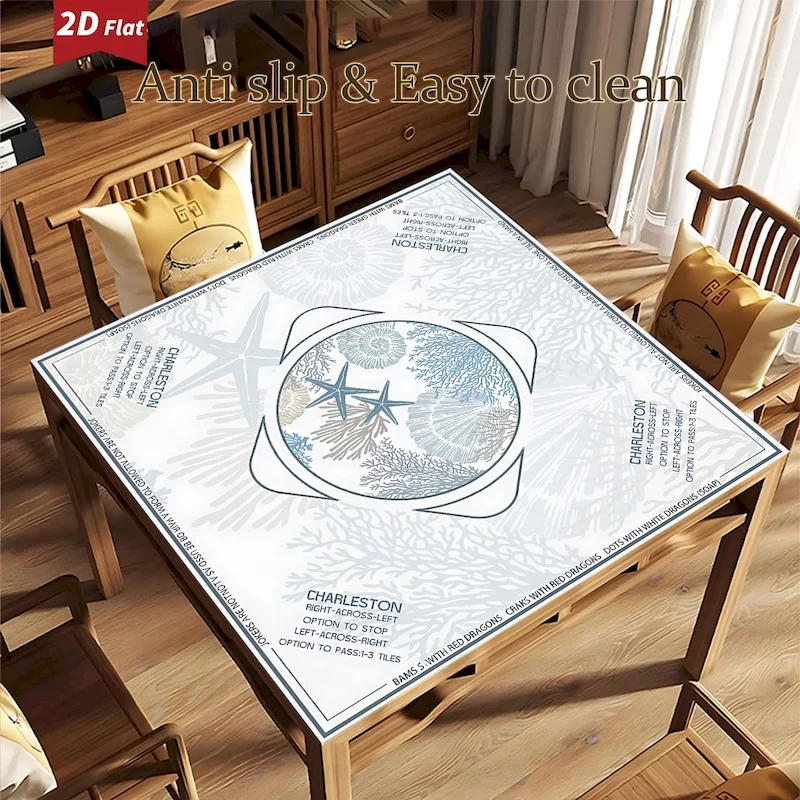VIKAMA Ocean Sea Star Coral Shell Printed Mahjong Table Mat Anti Slip Noise Reducing Water Absorbing Table Mat Home Decoration