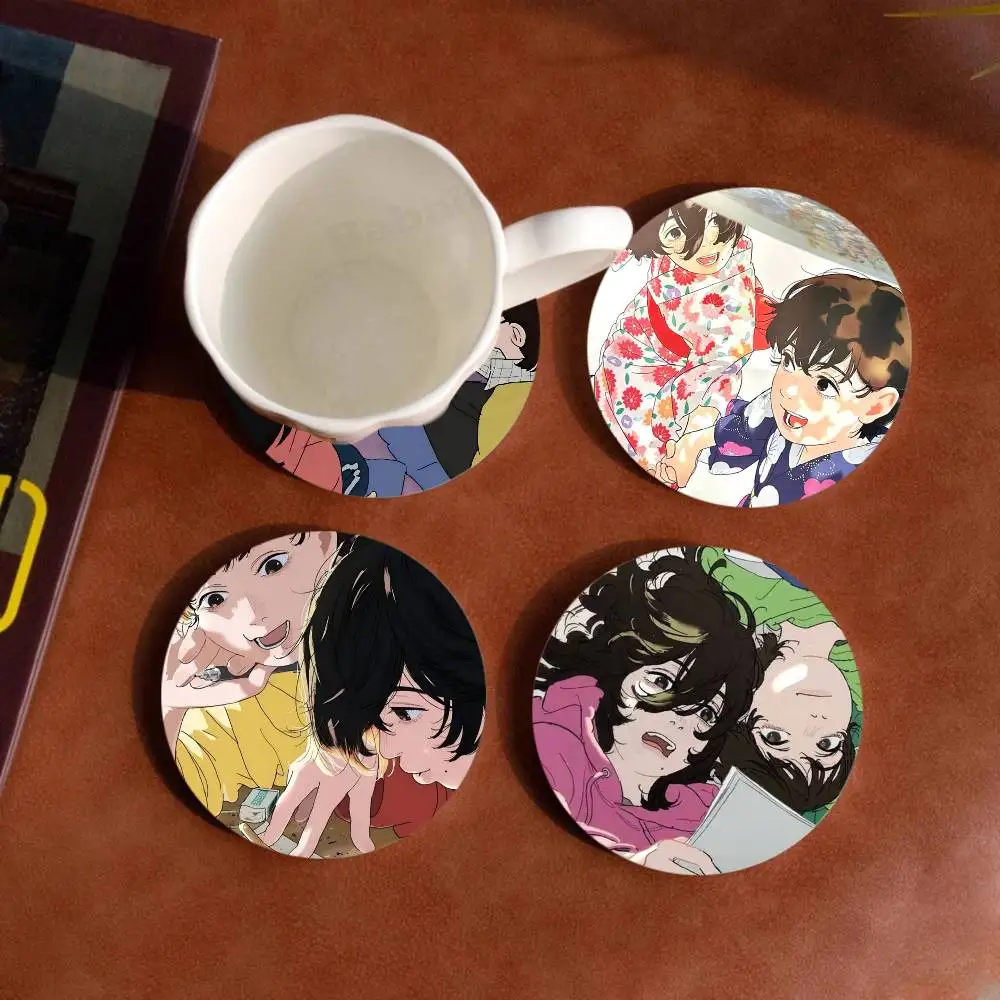 Anime Look Back pattern art painted wooden anti-slip coasters, suitable for decoration of living room kitchenware