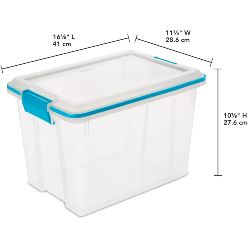 6-Pack Gasket Box, Weather-Resistant Storage Bins with Latching Lids, 20 Quart - Heavy-Duty Organizing Containers for