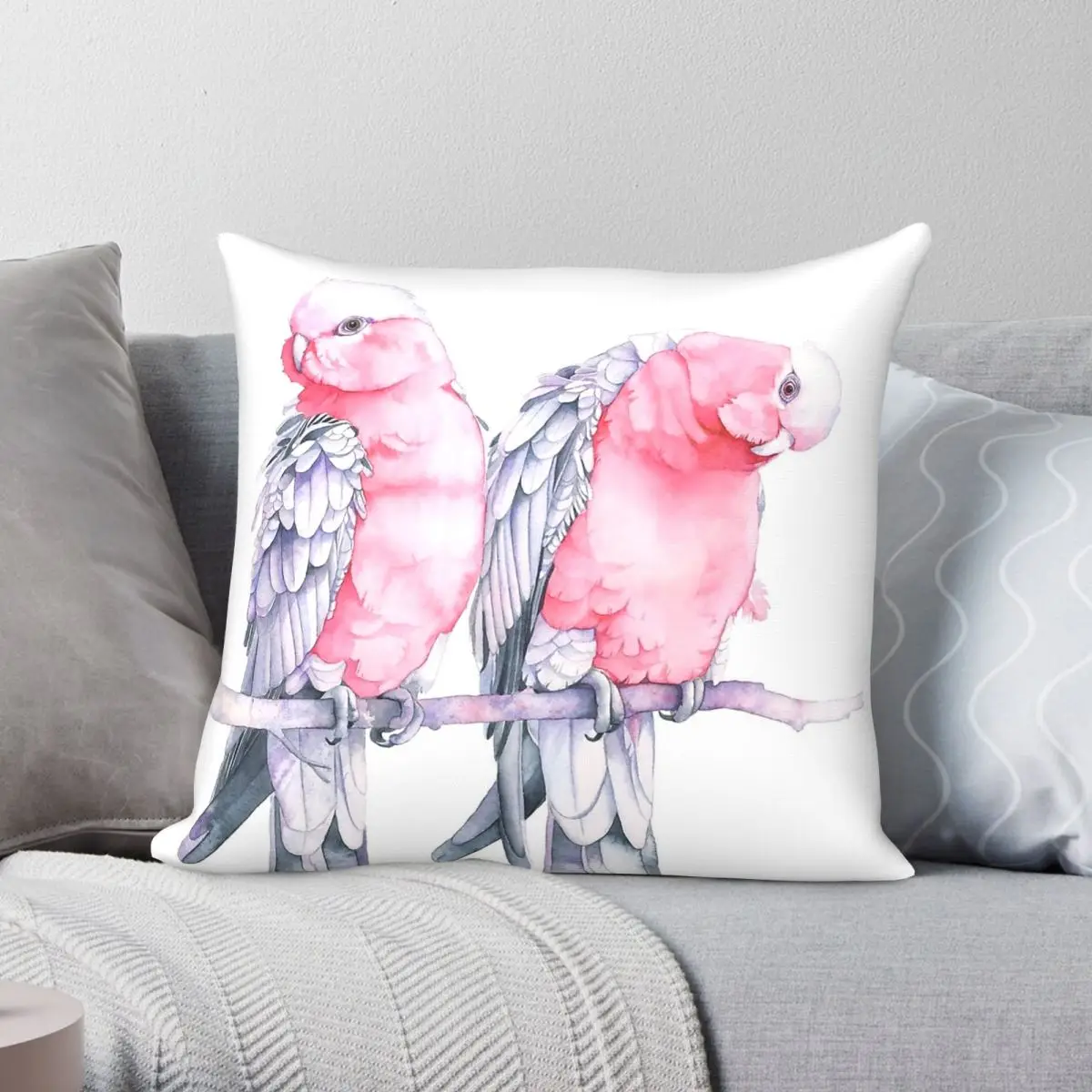 Galah Australian Parrots Square Pillowcase Polyester Linen Velvet Pattern Zip Decorative Pillow Case Sofa Seater Cushion Cover