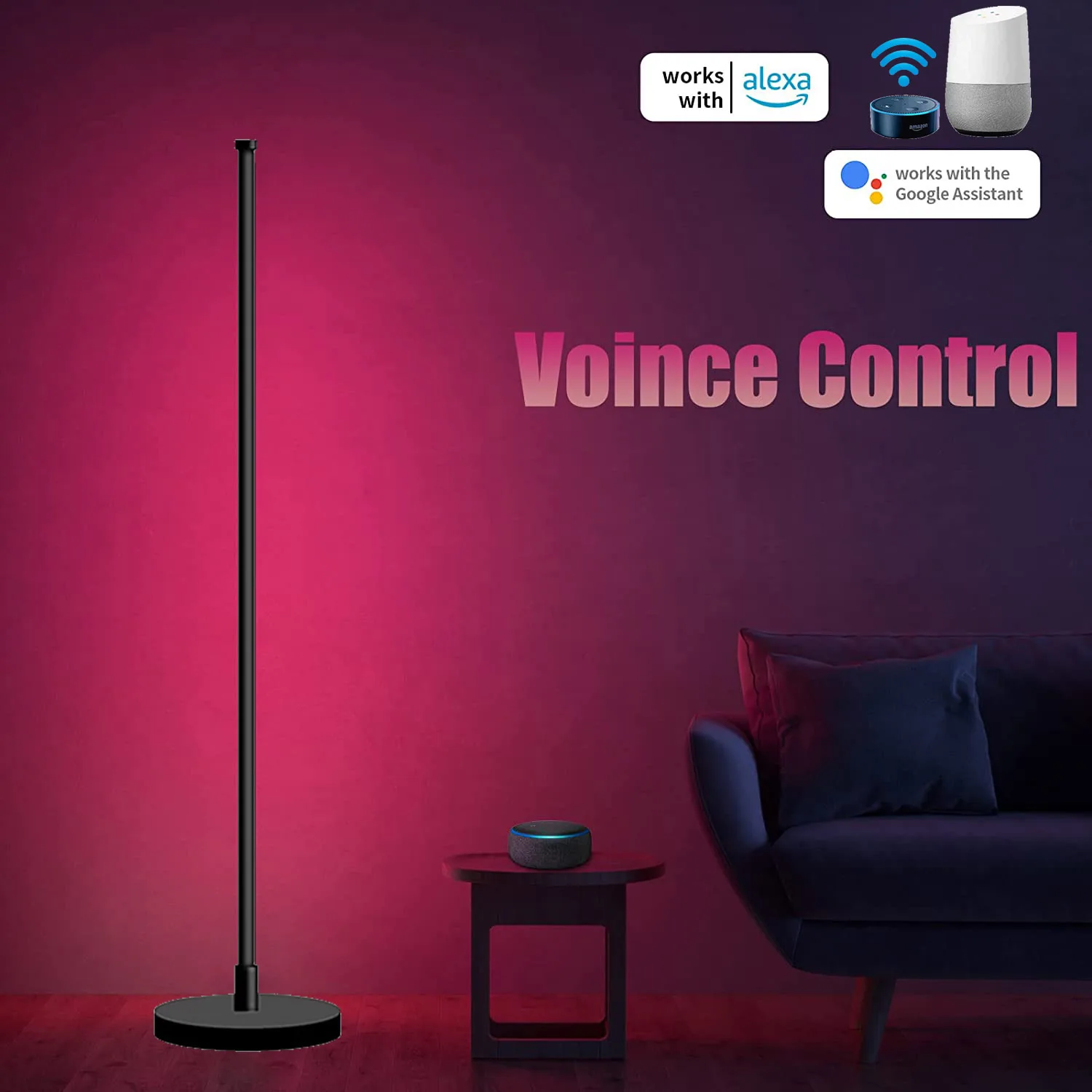 Voice Control RGB Modern Floor Lamp Smart Corner tuya Lamp Bedside LED Standing Lights for Living Room Bedroom Living Room Decor