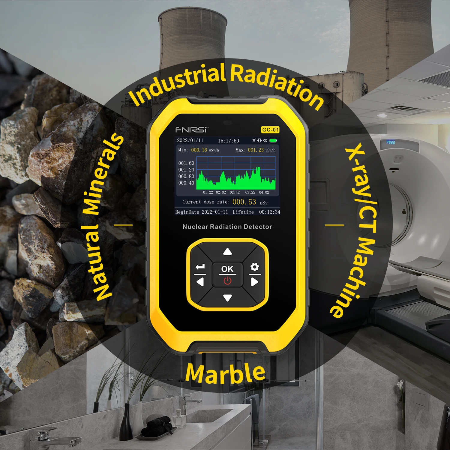 FNIRSI GC-01 Geiger Counter Nuclear Radiation Detector X-ray Beta Gamma Detector Dosimeter Y-ray β-ray Radioactive Tester