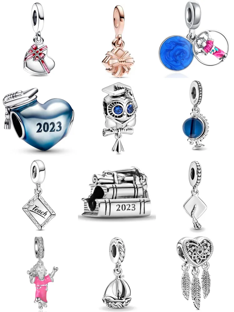 2023 New 925 Silver Graduation Hat & graduation season Dangle Charm Beads Gift Fit Original Bracelet Teacher Pendant DIY Jewelry