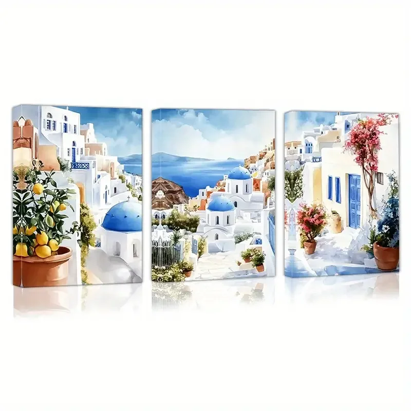 

Mediterranean Beautiful Santorini Scenery 3Pcs Diamond Painting Triptych Diy Cross Stitch Full Diamond Mosaic Art Embroidery