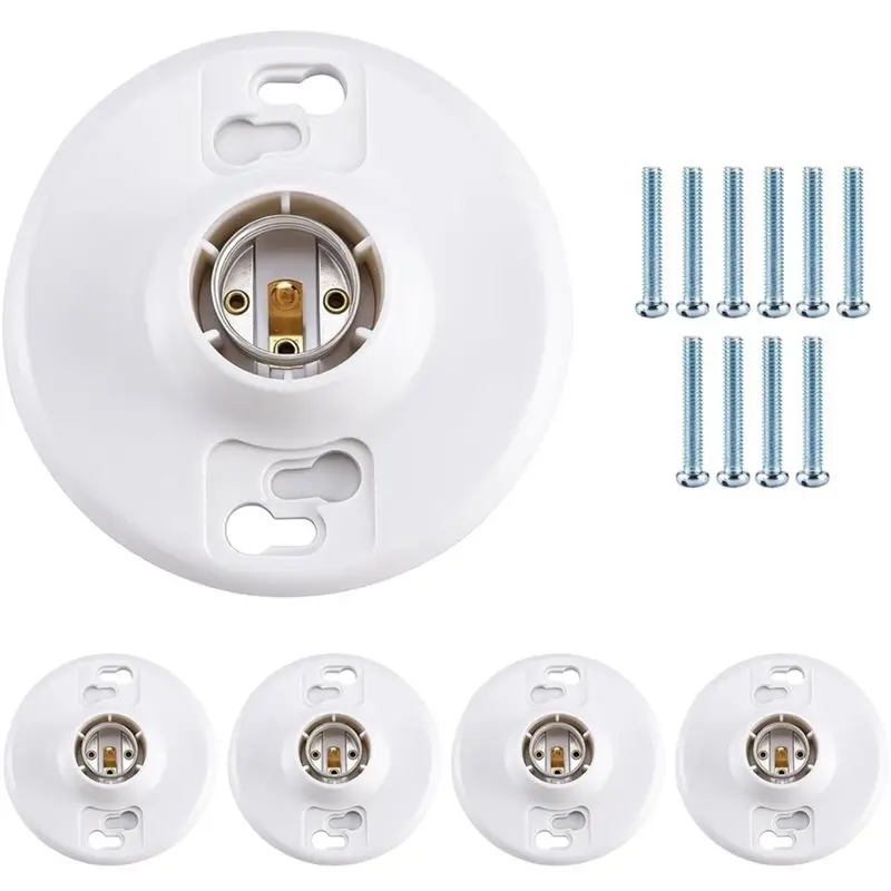 AWAH E26 Medium Base Lamp Holder 5-Pack White Ceiling Light Sockets For Incandescent& LED Bulbs,600V/660W
