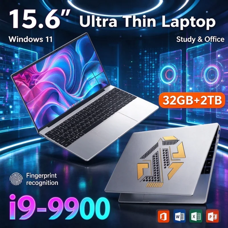 New Ultra Thin 15.6'' Laptop Notebook Intel I9 9900 32GB RAM 1TB 2TB SSD FHD Display Windows11 PC For Home Student Office Gaming