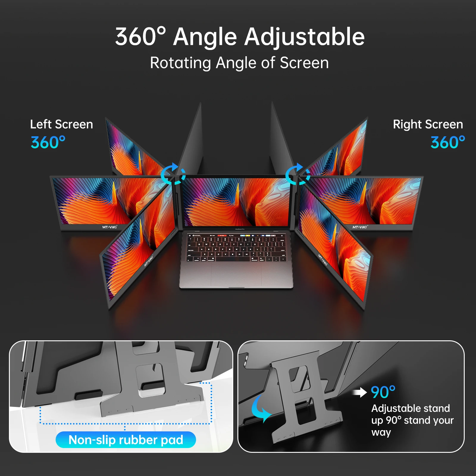 

MT-VIKI 15.6" Triple Laptop Screen Extender for Win/Mac, FHD 1080P IPS Portable Dual Monitor for 11"-16" Laptops 360° Rotate