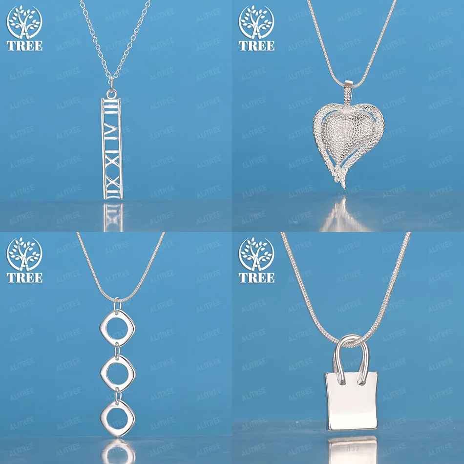 

40-75cm 925 Sterling Silver Heart Lock Square Rectangular Roman Numeral Pendant Necklace Cute Jewelry Accessories Wedding Party