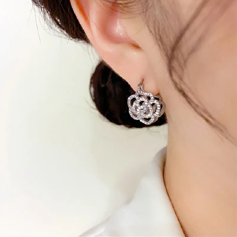 Micro Pave Zircon Hollow Out Rose Flower Luxury Earrings For Women Creative New Fashion Jewelry Wholesale