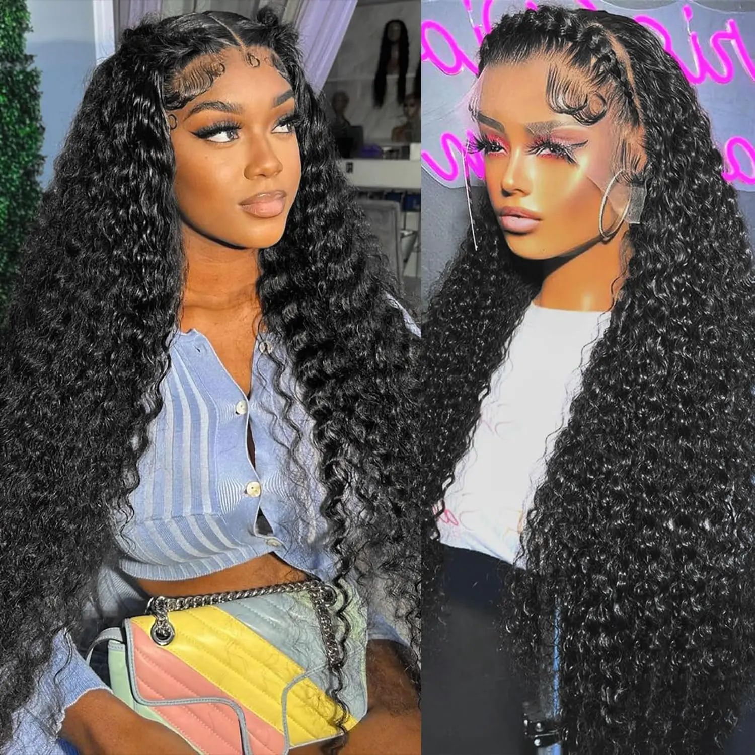 Deep Wave Frontal Wig 13x6 13x4 HD Transparent Lace Frontal Wig 30 32 Inch Deep Curly Lace Front Wig Human Hair Lace Frontal Wig