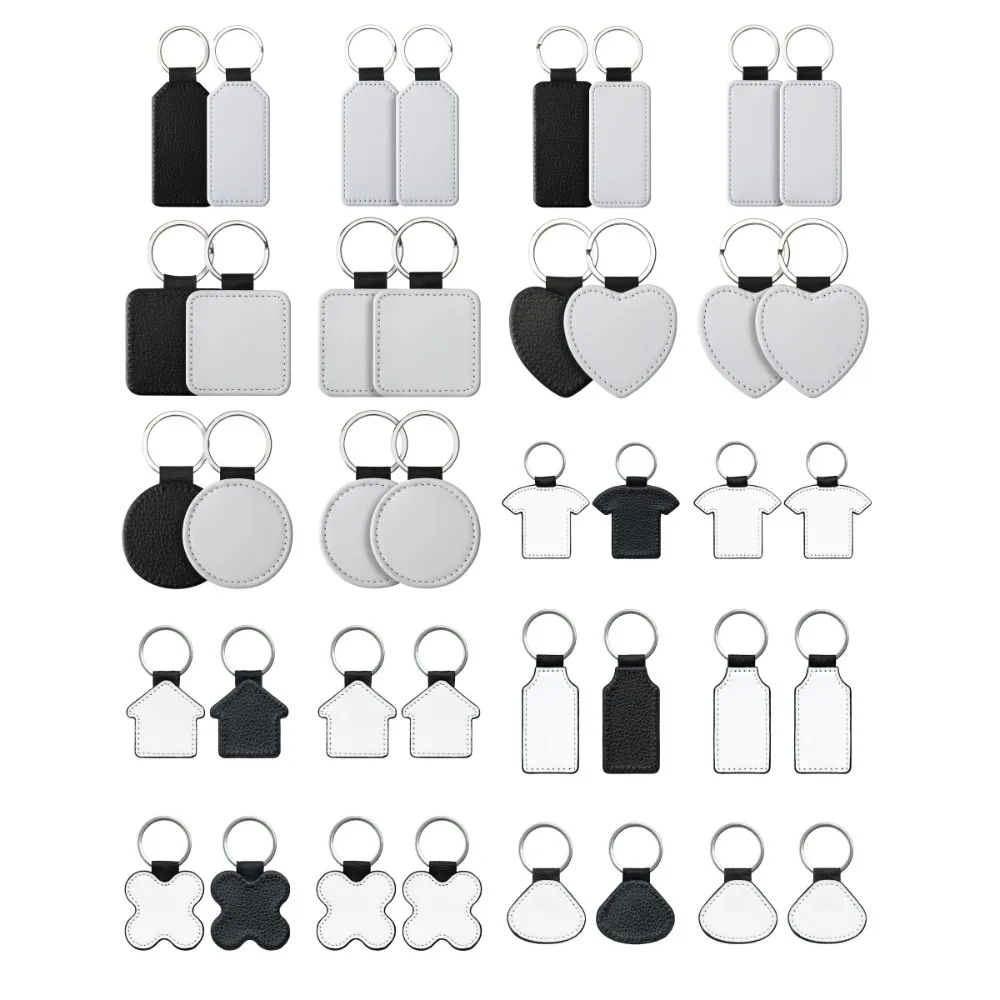 DIY Dye Sublimation Blanks Keychain Creative PU Leather Heat Transfer Keyring Heart Pebbled Grain