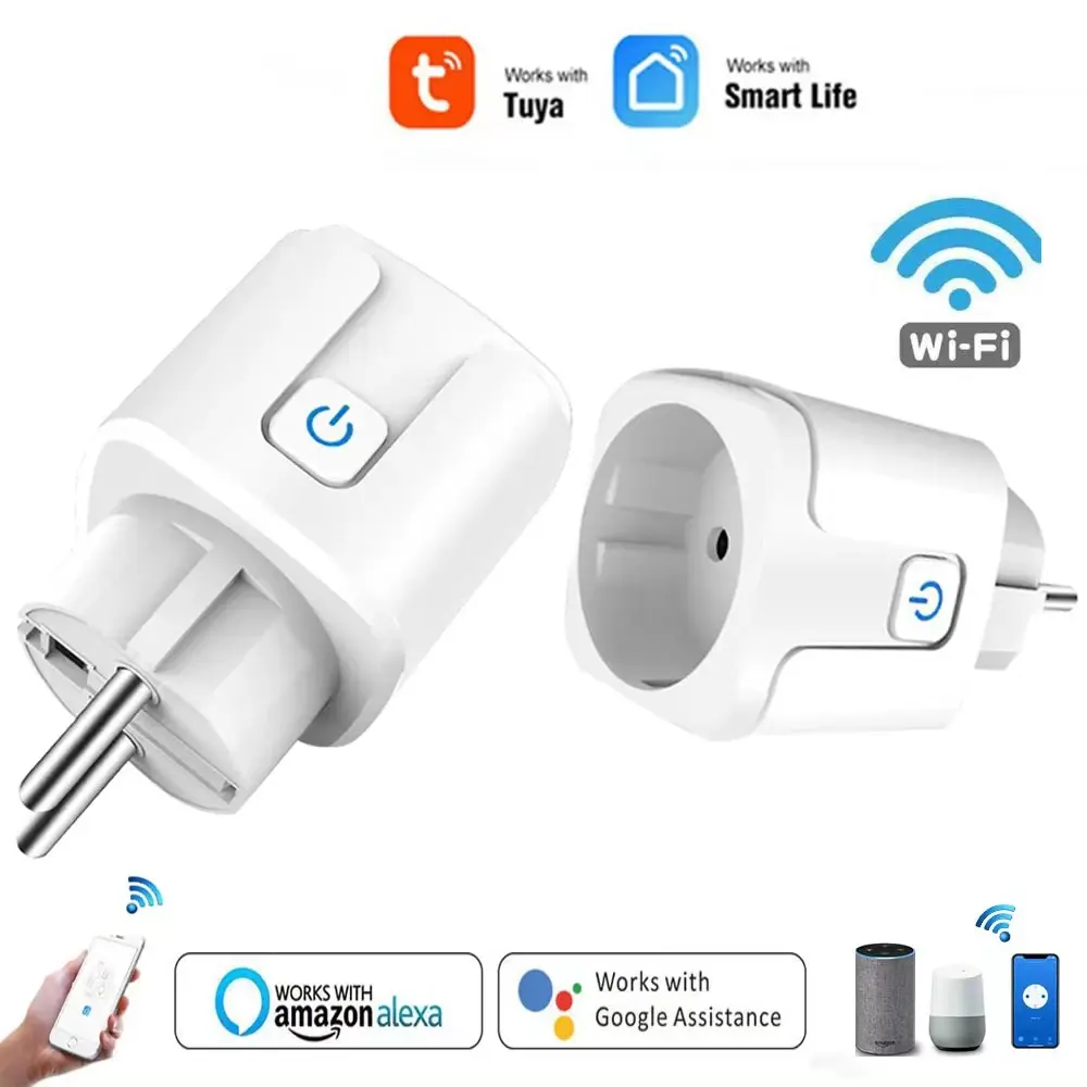 Tuya 20A Smart Plug WiFi Socket EU with Power Monitoring Timing Function Smart Socket Works with Alexa,Google Home,Smart Life