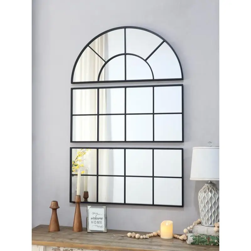 Large Arched Wall Mirror with Triple Sections, 30in x 45in - Elegant Multi-Panel Design for Home Decor