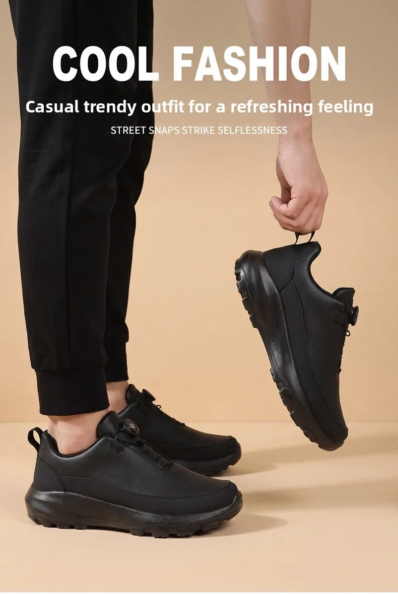 Herren-Freizeitschuhe mit Drehverschluss, Obermaterial aus Kunstleder, dicke, rutschfeste Sohle, wasserdicht, leicht, ideal für den täglichen Gebrauch und zum Spazierengehen im Freien. – Detail 6