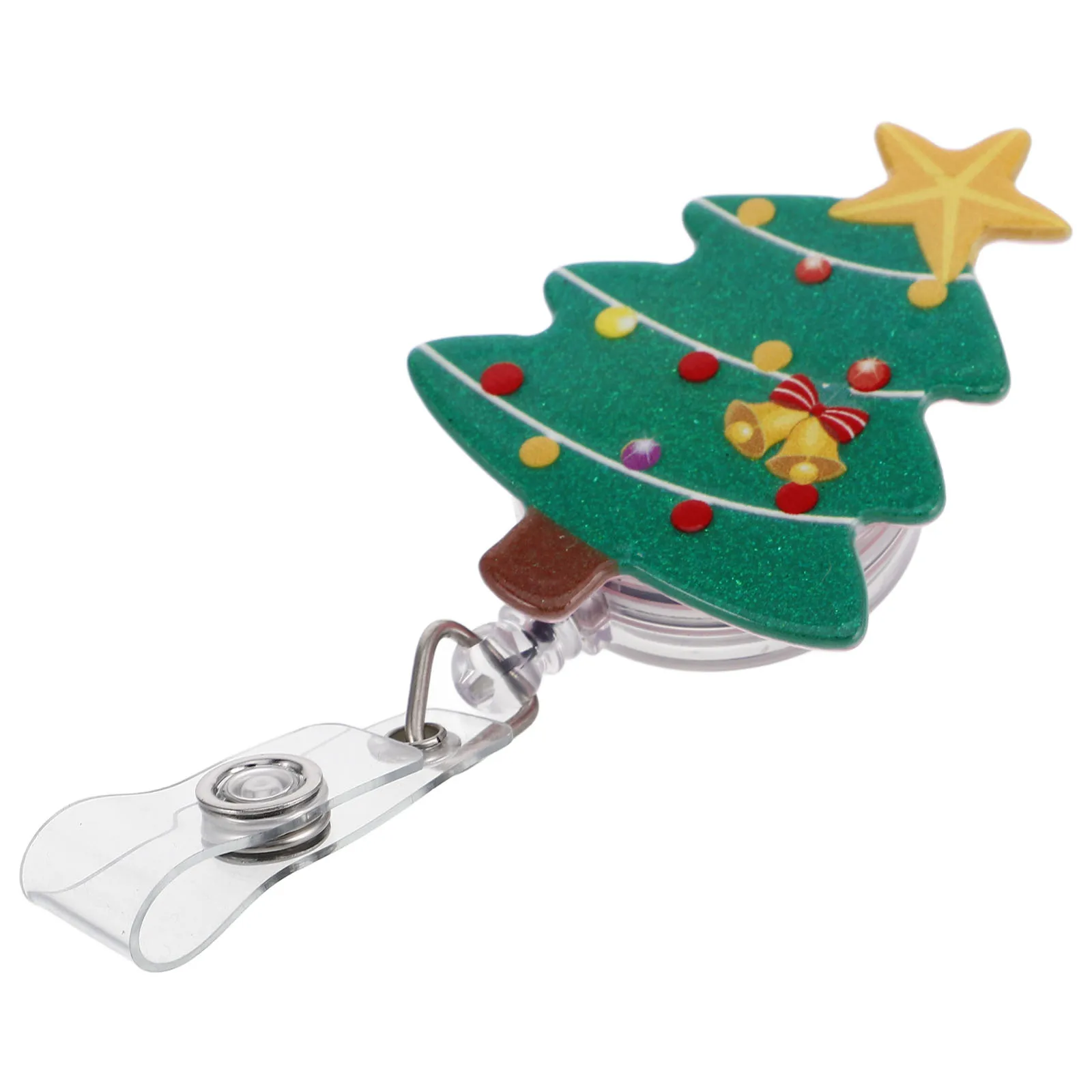 

Christmas Badge Reel Holder Rotating Clip Secure Attachment Adjustable Length Flat Clip Student Nurse Retractable Winter Holiday