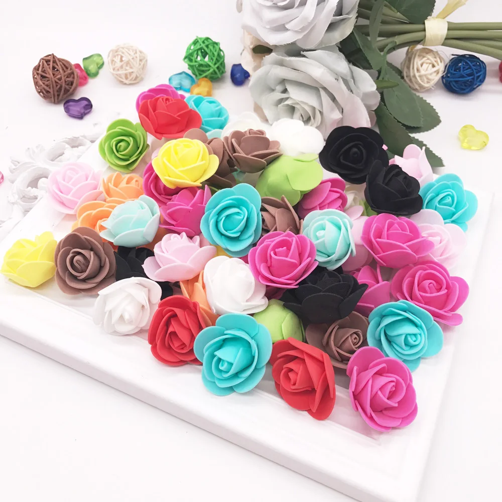 100pcs Mini Artificial PE Foam Rose Flower Head For Handmade DIY Wedding Home Decoration Party Supplies Wreath Craft