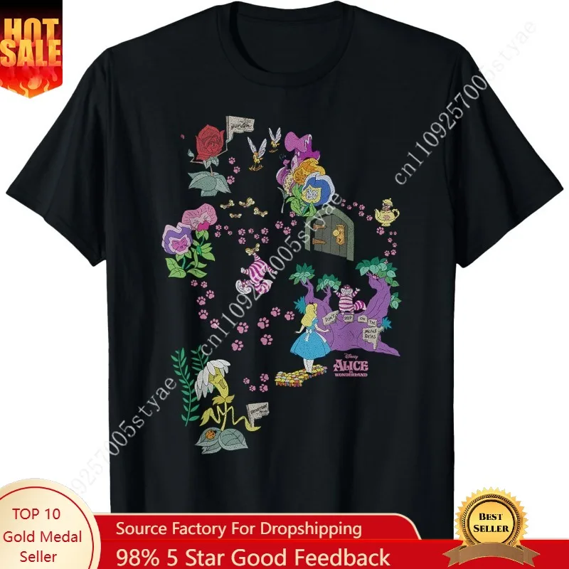 

Disney Alice in Wonderland Cheshire Cat Paw Prints Map T-Shirt Small