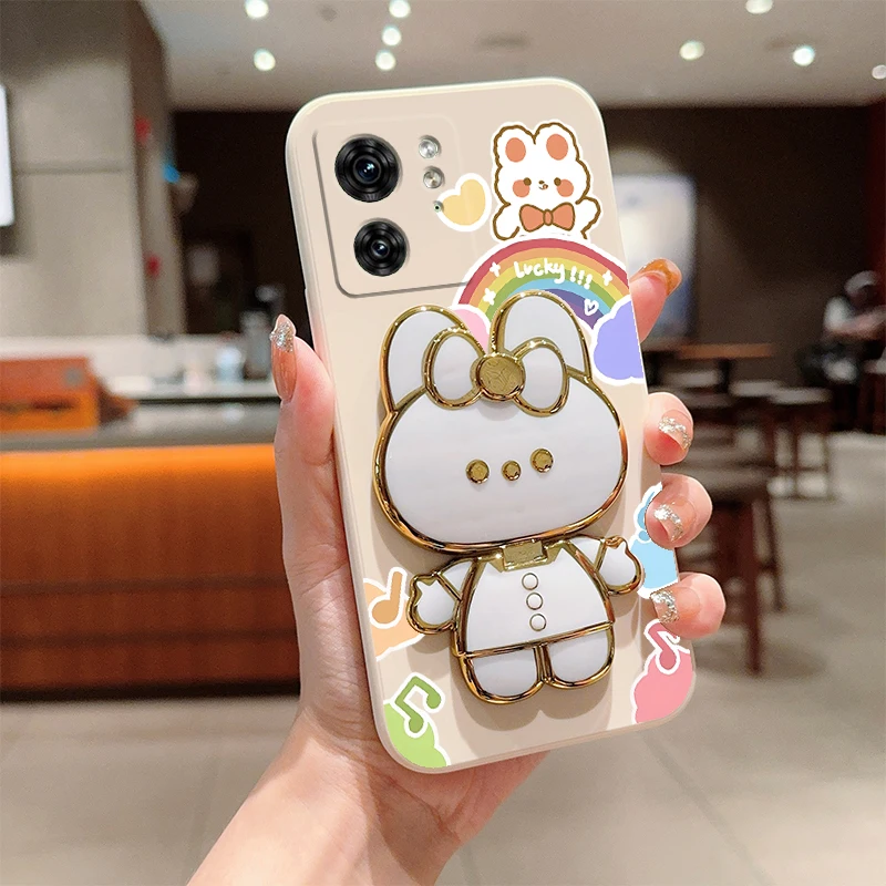 E DGE 40 Rainbow Rabbit Holder Silikonowe etui na telefon do Motorola Moto EDGE 40 50 30 40Neo 50Ultra EDGEPLUS E22S E20 E32 Cover