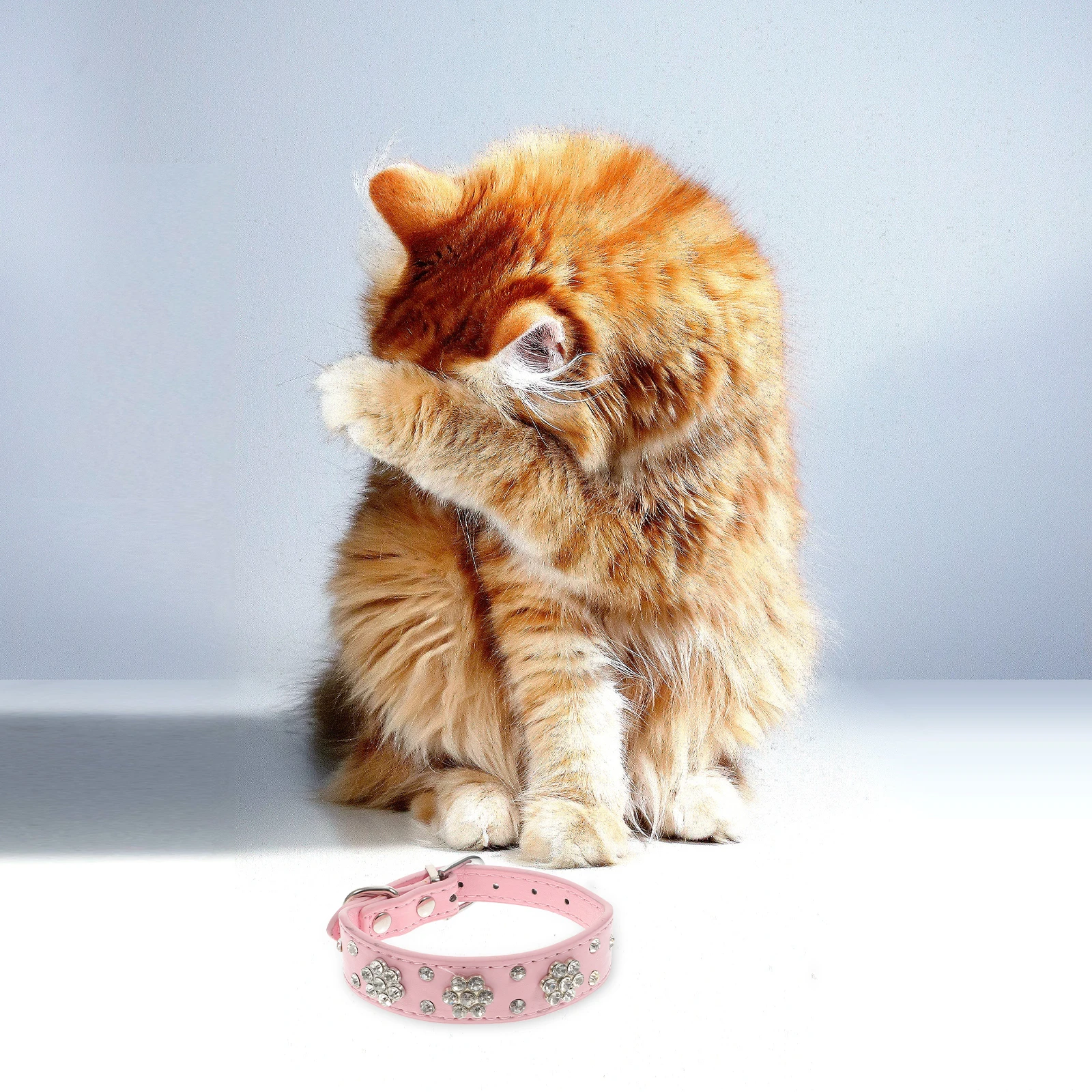 

Crystal Safety Collar Rhinestone Dog Collar Adjustable 27cm to 32cm Pink D Ring Puppy Collars Pet Jewelry Dog