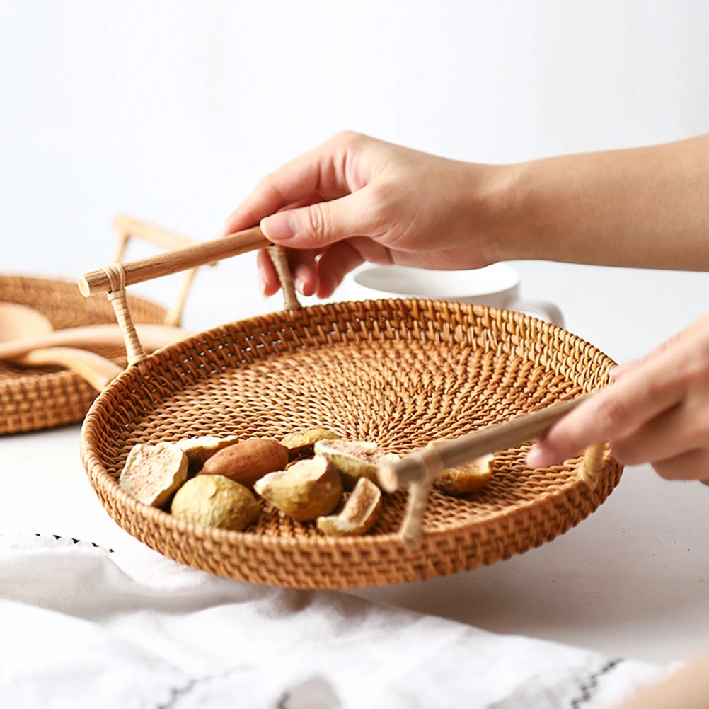 

Rattan Storage Basket Large Capacity Durable Safe Food Woven Baskets Snack Dessert Seagrass Portable Picnic Tank