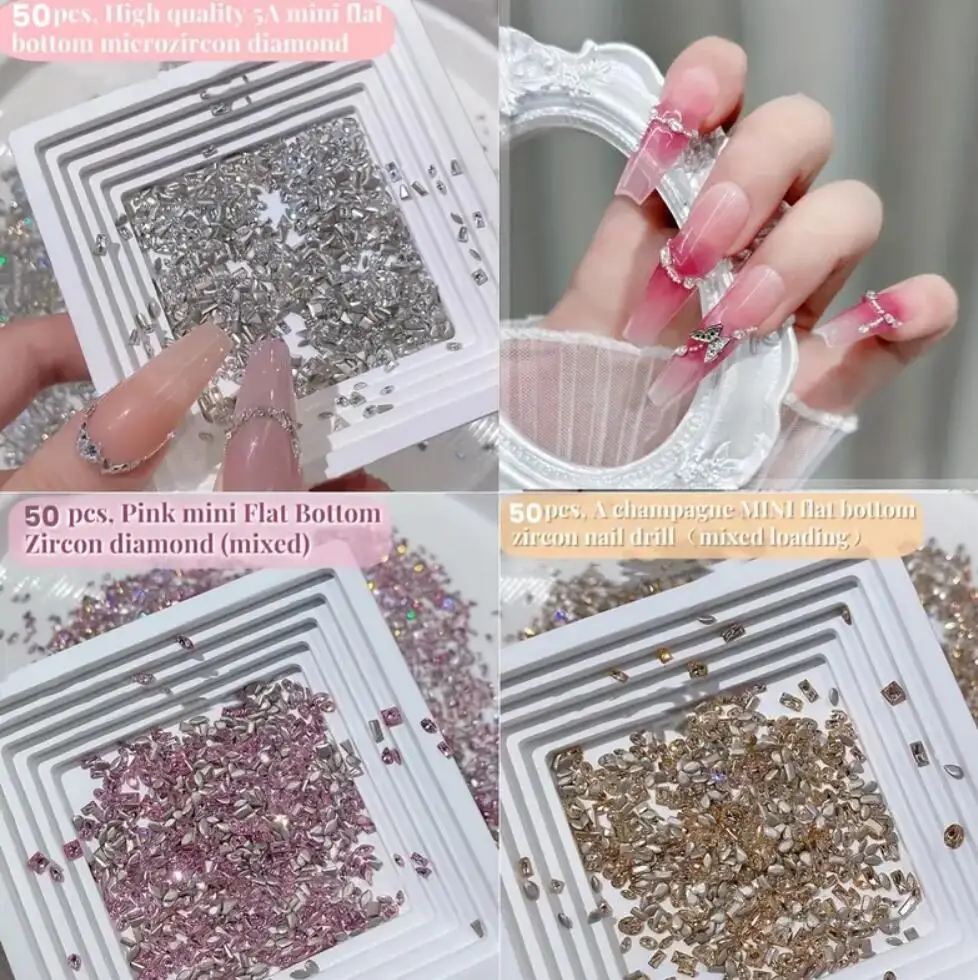 50 Stück gemischte Größe, flacher Boden, Zirkon-Diamant-Nagel-Charms, 2–3 mm, Edelsteine, Mini-Nagelkunst, Strass, mehrere Formen, Kristall-Nagel-Edelsteine – Detail 4