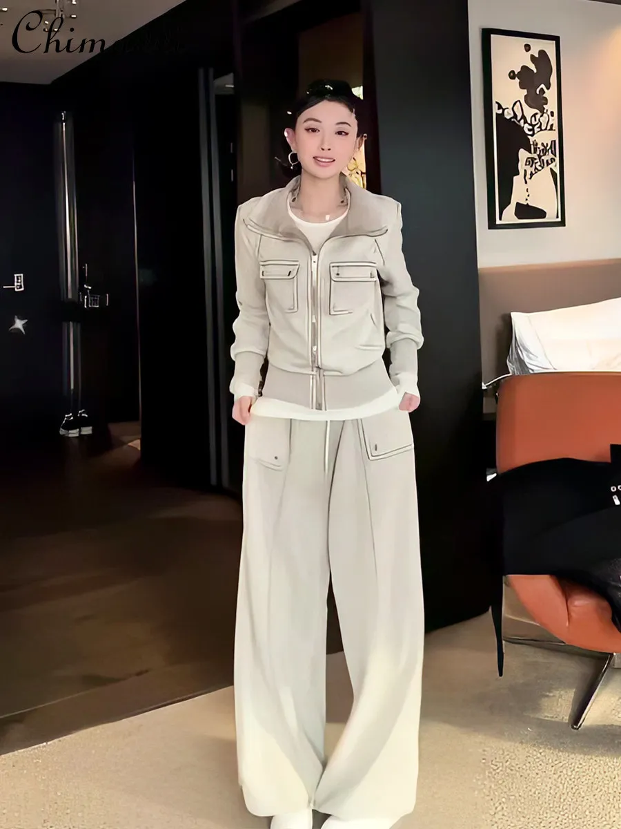 

American Retro Lapel Flap Pocket Pantslong Sleeves Coat Women 2026 Spring New High Waist Loose Pants Women Fashion Two-piece Set