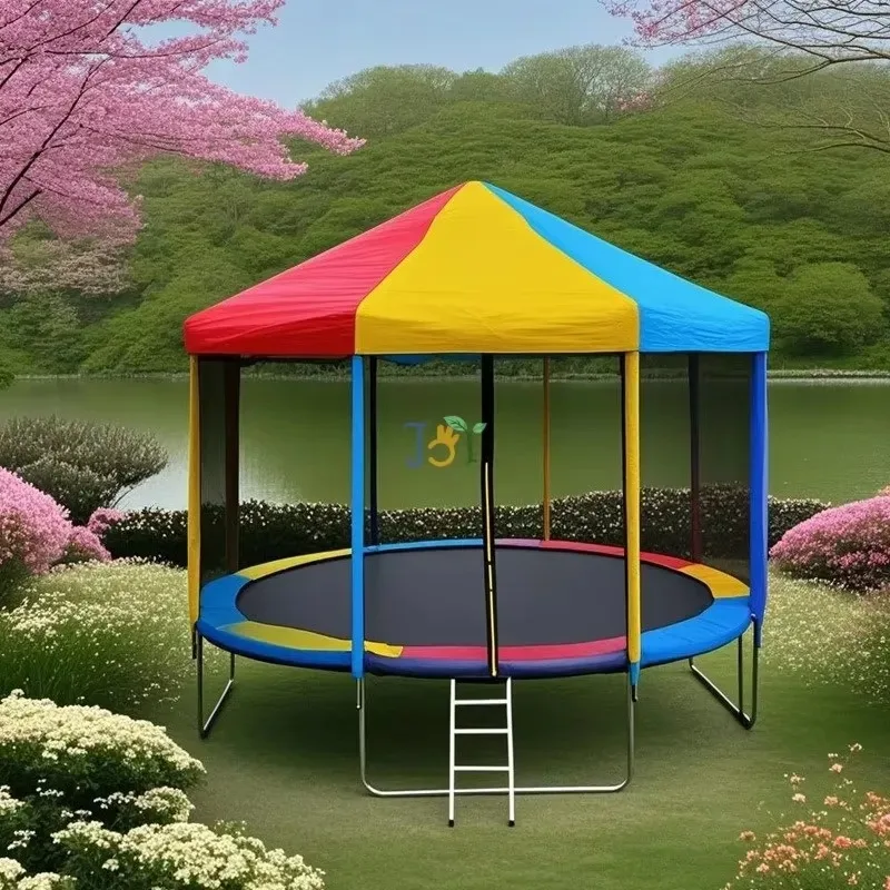 6ft to 16ft Large Outdoor Circular Trampoline with Roof for Family Courtyard Kids Jumping Park Entertainment