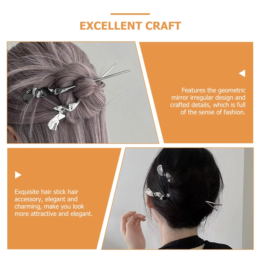

2Pcs Metal Chopsticks Geometric Design Hair Sticks for Buns Women Accessories Styling Womens Hair Sticks Tool Wedding Party