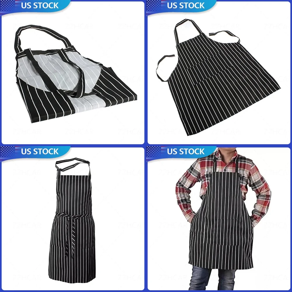 

Adjustable Cooking Apron for Men and Women Kitchen Chef Stripe Design with 2 Pockets Heavy Duty BBQ Grill Culinary Gift for