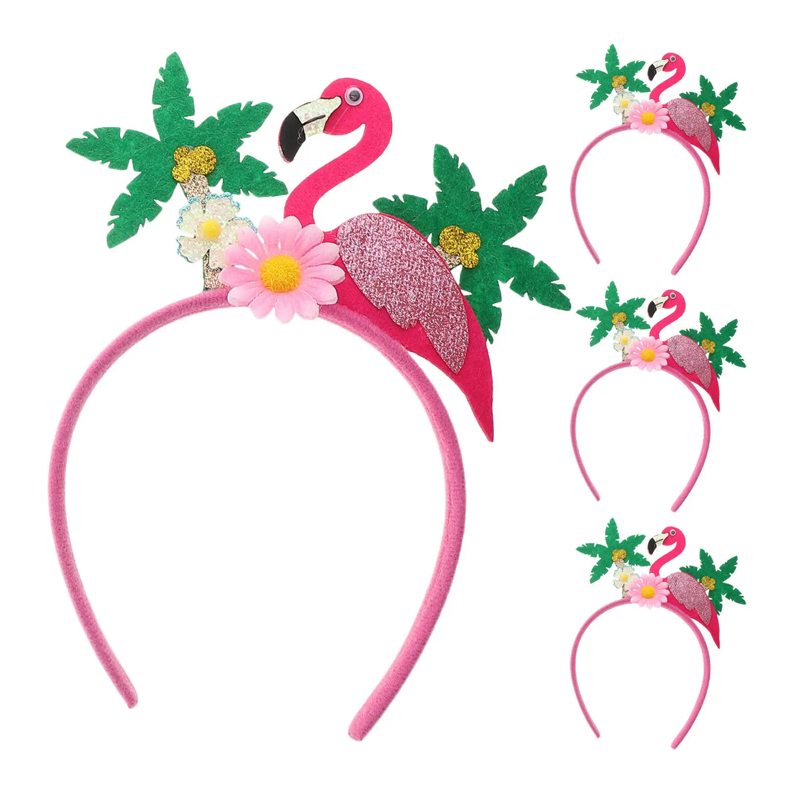 4pcs Hawaii Flamingo Headbands Felt Flamingo Hair Hoops Hair Bands Tropical Flower Hippie Headpieces For Hawaiian Luau Costume