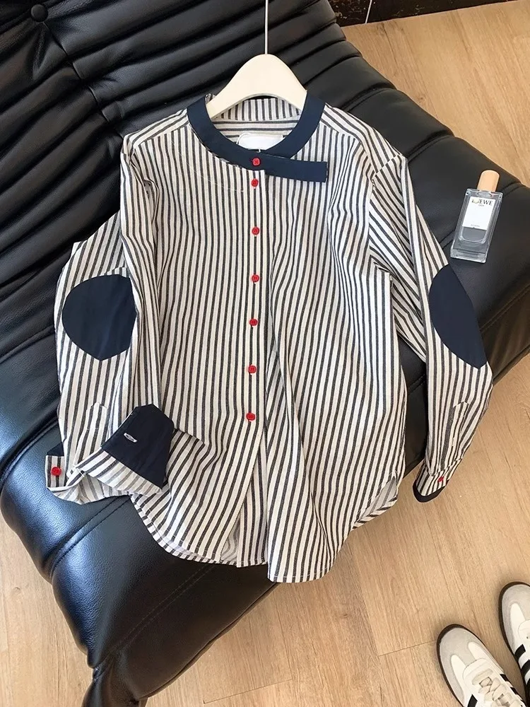 

Retro Striped Long Sve round Ne irt ex Autumn Faion Design Casual Loose Fit Slimming Top Men Women