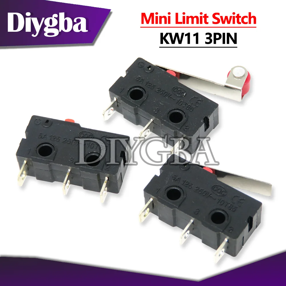 10PCS Micro Switch 3Pin NO/NC Mini Limit Switch 5A 250VAC KW11-3Z Roller Arc lever Snap Action Push Micro switches