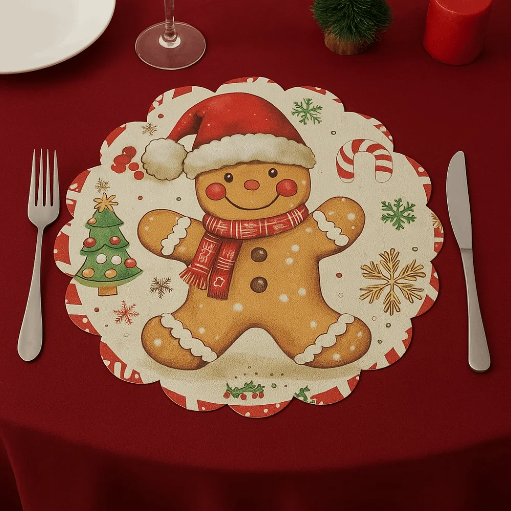 2Pcs New Round Christmas Placemats Polyester Non-Slip Christmas Table Mats Xmas Placemat New Year Party Ornament