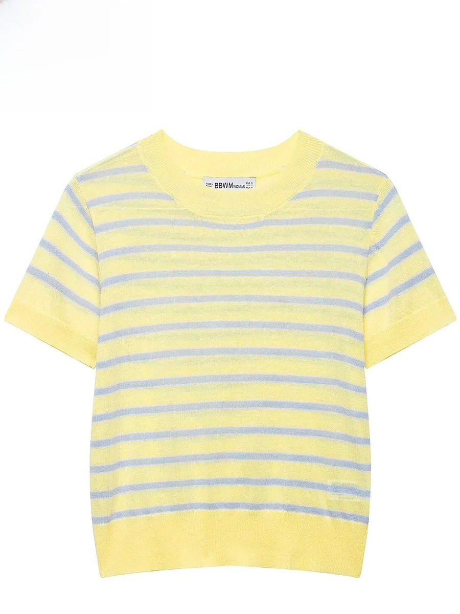 

ZARK Faionable Striped ort Sve Knitwear Spring New Arrival Women's Polyester Fiber round Ne Pullover European Sle