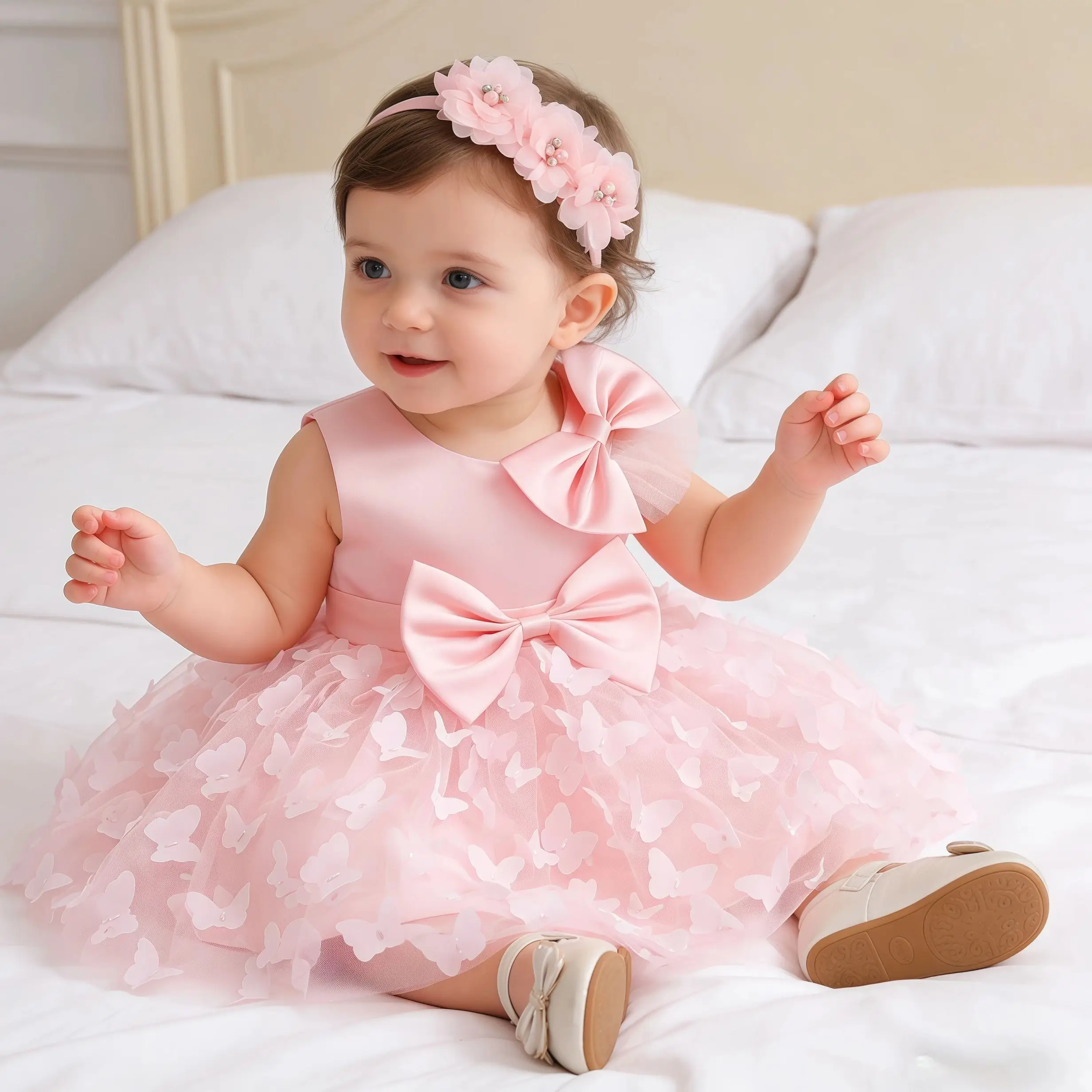 Sweet Baby Girl 3D Butterfly Tulle Tutu Princess Dress For Toddler Kids Wedding Party Birthday Baptism Formal Banquet Puffy Gown