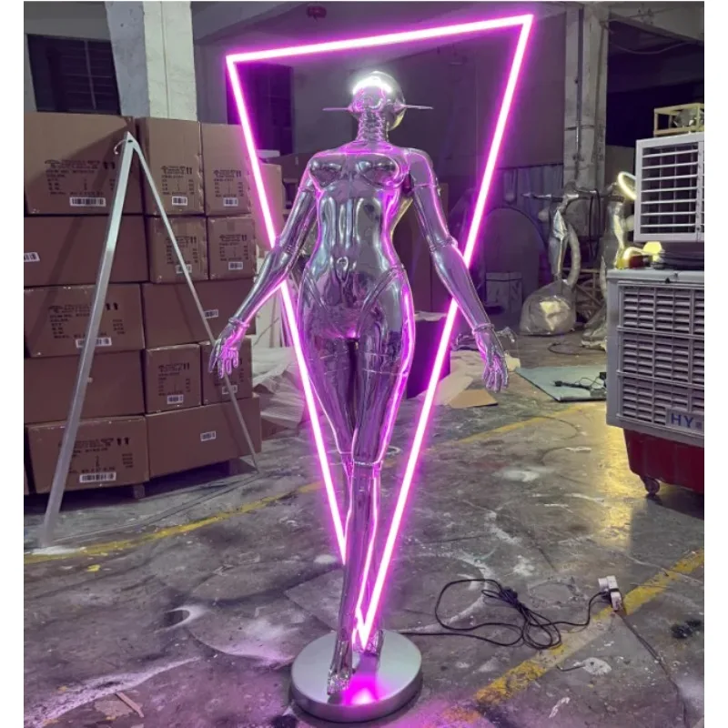 Popular Science Fiction Decorative Electroplated Floor Lamp Illuminated Triangular Sculpture Decorated Sculpture Statue Lamp