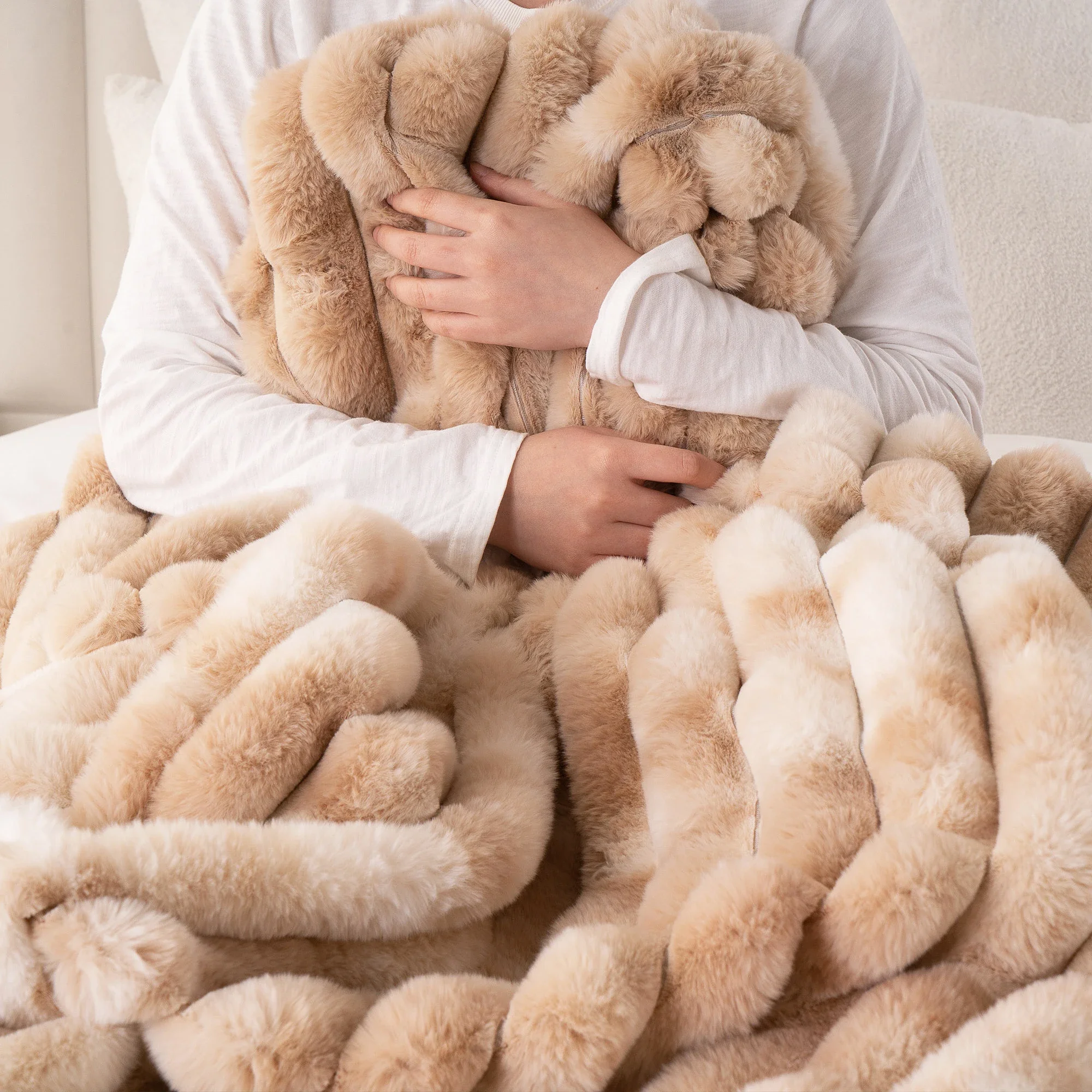 Battilo Fluffy Rabbit Fur Throw Blanket,Thick Warm Plush Striped Blanket For Living Room,Decorative Bed Throw,Home Decor,50