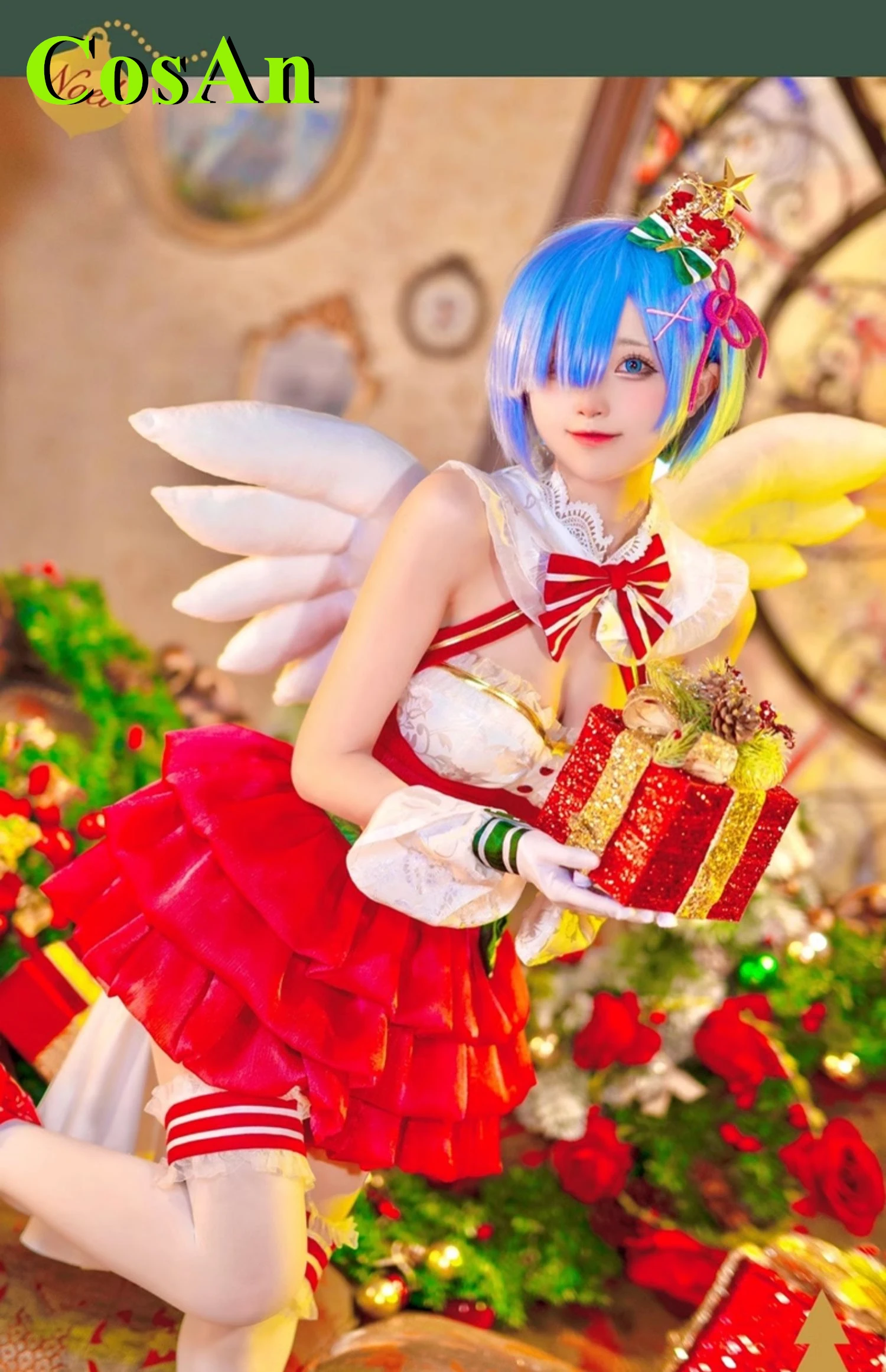 CosAn Anime Re:Life In A Different World From Zero Rem Cosplay Costume Gorgeous Christmas Dress Party Role Play Clothing Girl