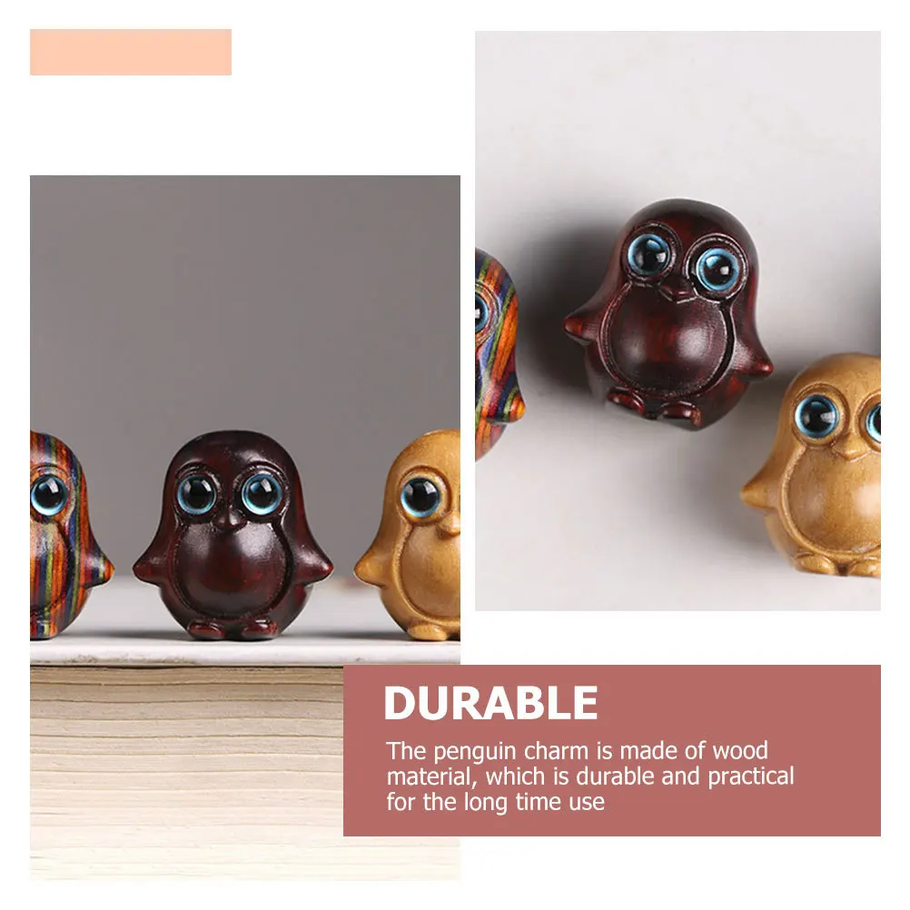 2Pcs Retro Wood Penguin Charm Key Hanging Adornment Car Interior Decoration Small Lightweight Penguin DIY Charm