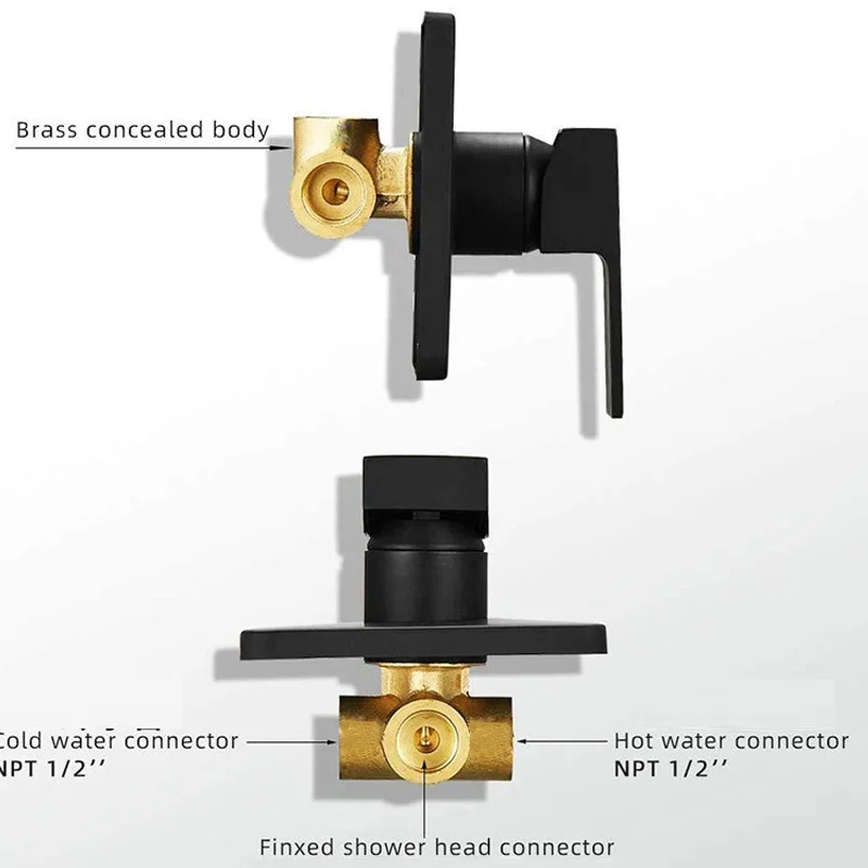 Czarne baterie do wanny z prysznicem sterowanie mosiądz mieszający przełącznik zaworu ukryty prysznic zawór mikser Hotel kran mieszający prysznic