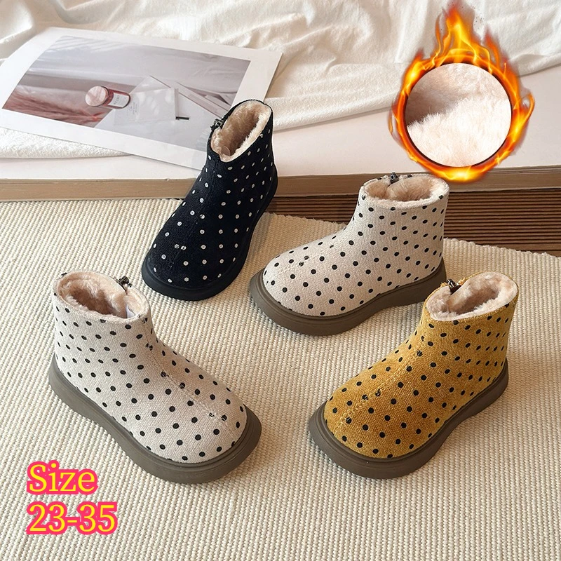 Kids Outdoor Zipline - Bottes d'hiver à pois pour filles,