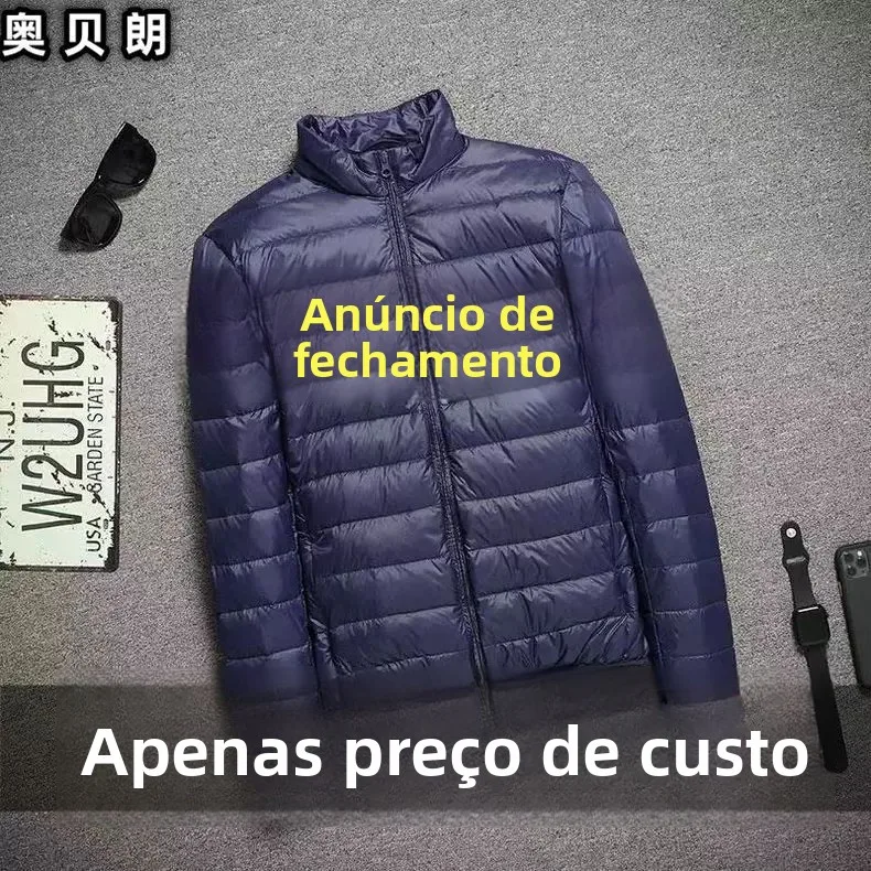 Jaqueta Curta Leve de Aodão para Homens, Casaco de Inverno com Enchimento de Plumas, Tamanho ande, Ajuste Slim, Lançament...