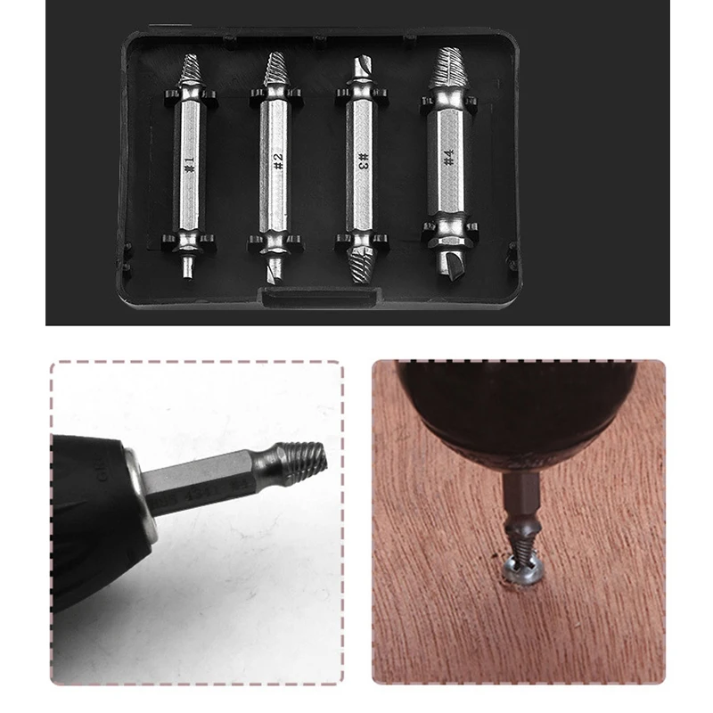 Juego de brocas para extracción de tornillos dañados, herramientas de demolición, removedor de pernos rotos, pelado fácilmente, 4 piezas