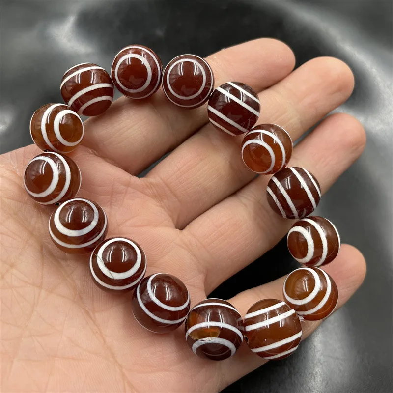 سوار كرة Dzi بعيون حمراء ، حرير متعرج ، عقيق قديم ، 14 * #4