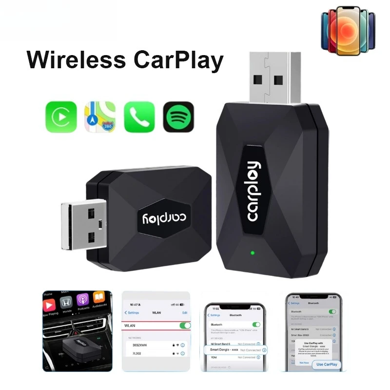 

New Wired to Wireless CarPlay Apapter USB CarPlay, Plug & Play Portable Wireless CarPlay Adapter