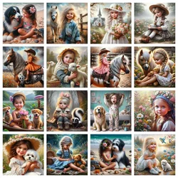 AZQSD Diamond Art Painting Kits Girl Horse Portrait Cross Stitch Needlework Diamond Embroidery Kits Figure Wall Decor